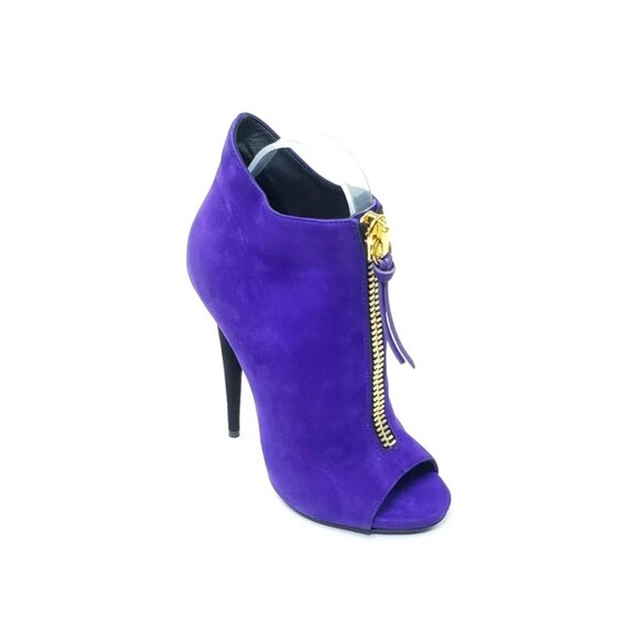Giuseppe Zanotti Booties Stiletto Heel Peep Toe Purple Suede Nubuck Womens US 8